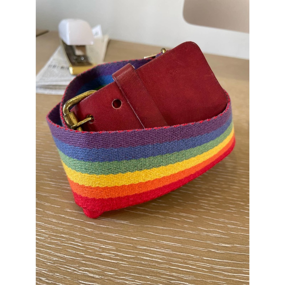 Vintage Pride Red Leather Belt Medium 35-38 Adjustable Rainbow Brass - Picture 8 of 11